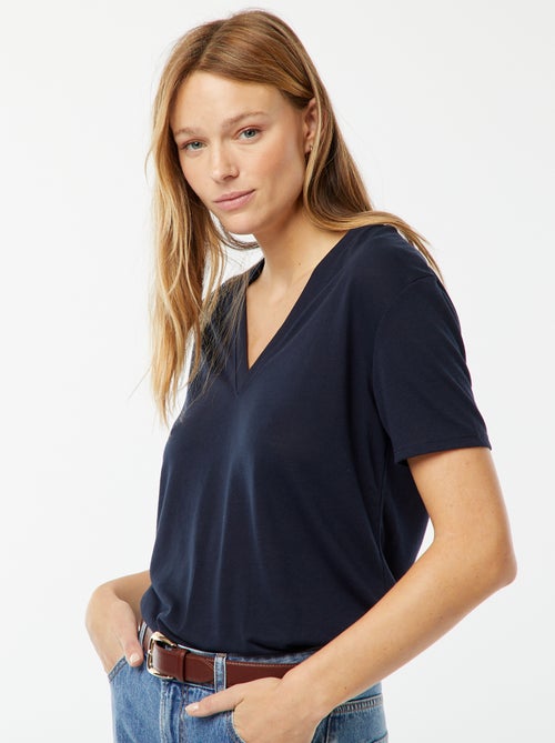 Tee-shirt manches courtes avec encolure en V - Kiabi