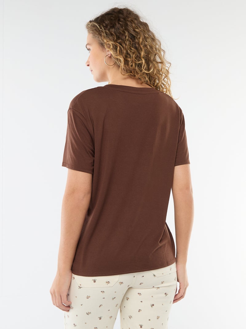 Tee-shirt manches courtes avec encolure en V Marron - Kiabi