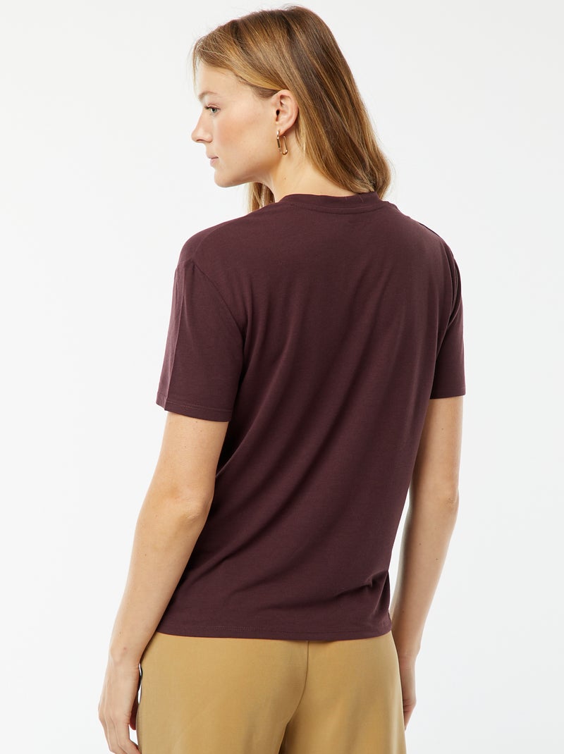 Tee-shirt manches courtes avec encolure en V Prune - Kiabi
