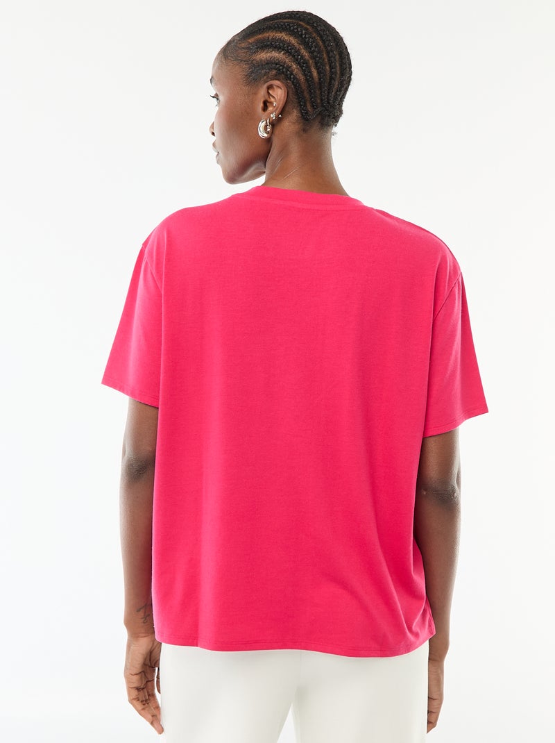 Tee-shirt manches courtes avec encolure en V Rose - Kiabi