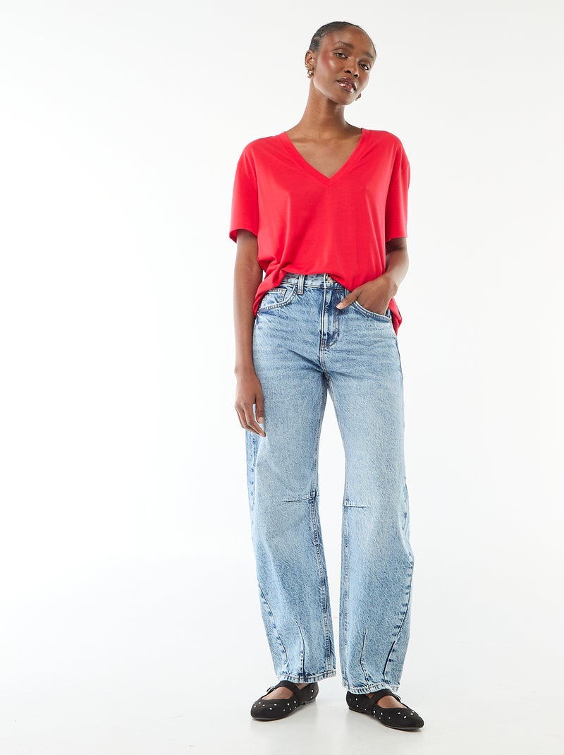 Tee-shirt manches courtes avec encolure en V Rouge - Kiabi