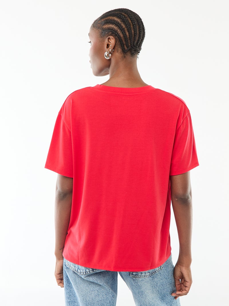 Tee-shirt manches courtes avec encolure en V Rouge - Kiabi