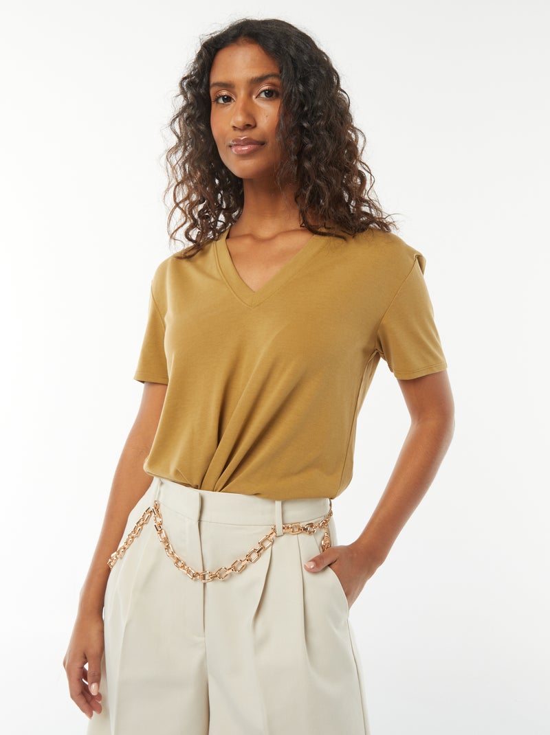 Tee-shirt manches courtes avec encolure en V Vert - Kiabi