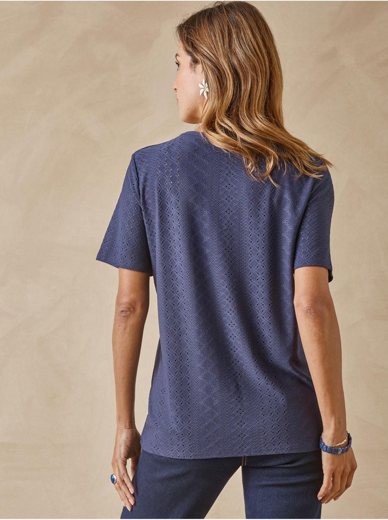 Tee-shirt manches courtes avec macramé - DAXON Bleu marine - Kiabi