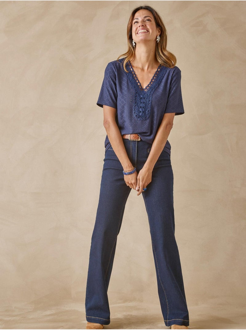Tee-shirt manches courtes avec macramé - DAXON Bleu marine - Kiabi