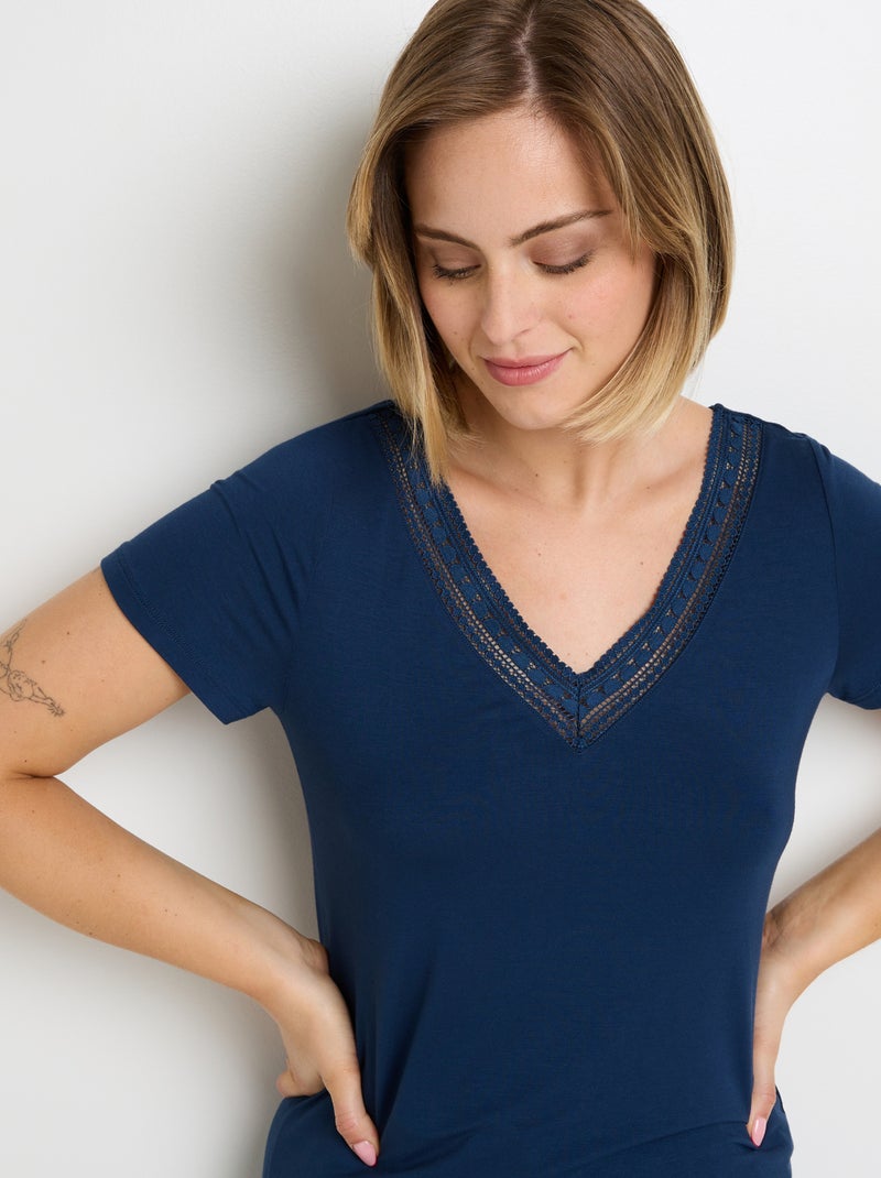 Tee-shirt manches courtes Camille - RougeGorge Lingerie Bleu marine - Kiabi