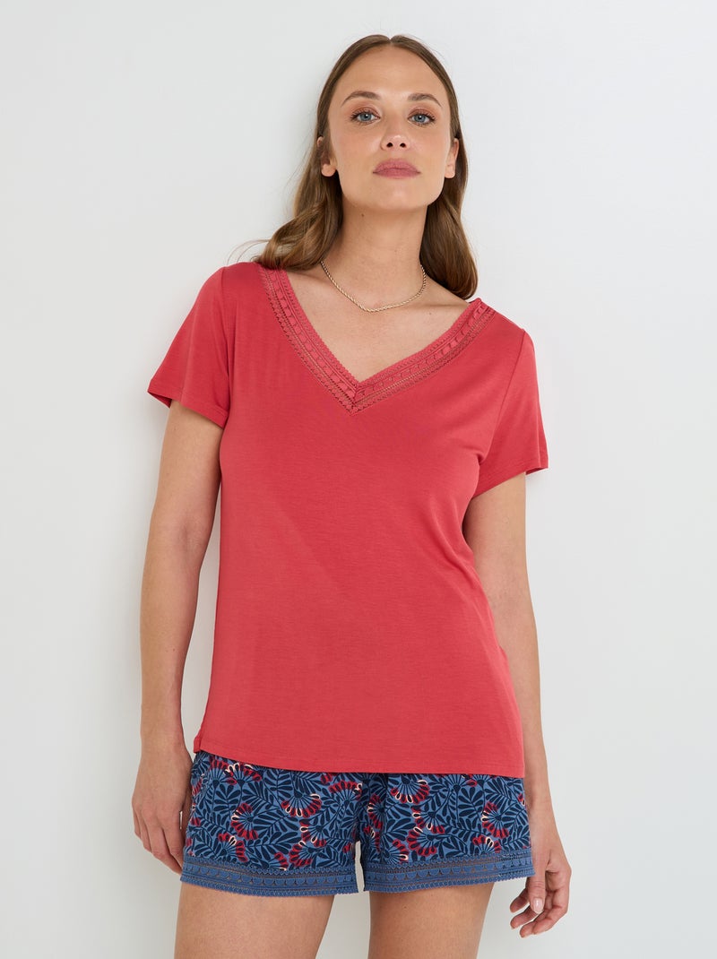 Tee-shirt manches courtes Camille - RougeGorge Lingerie Orange corail - Kiabi