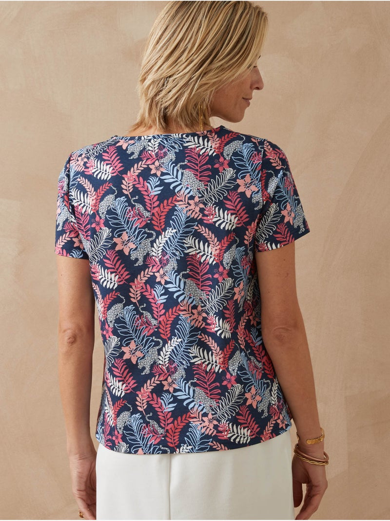 Tee-shirt manches courtes coton - DAXON Marine/Multicolore - Kiabi