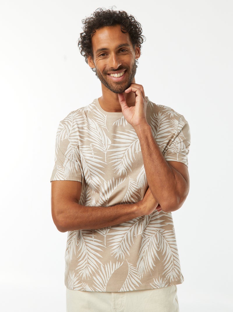 Tee-shirt manches courtes imprimé Beige - Kiabi