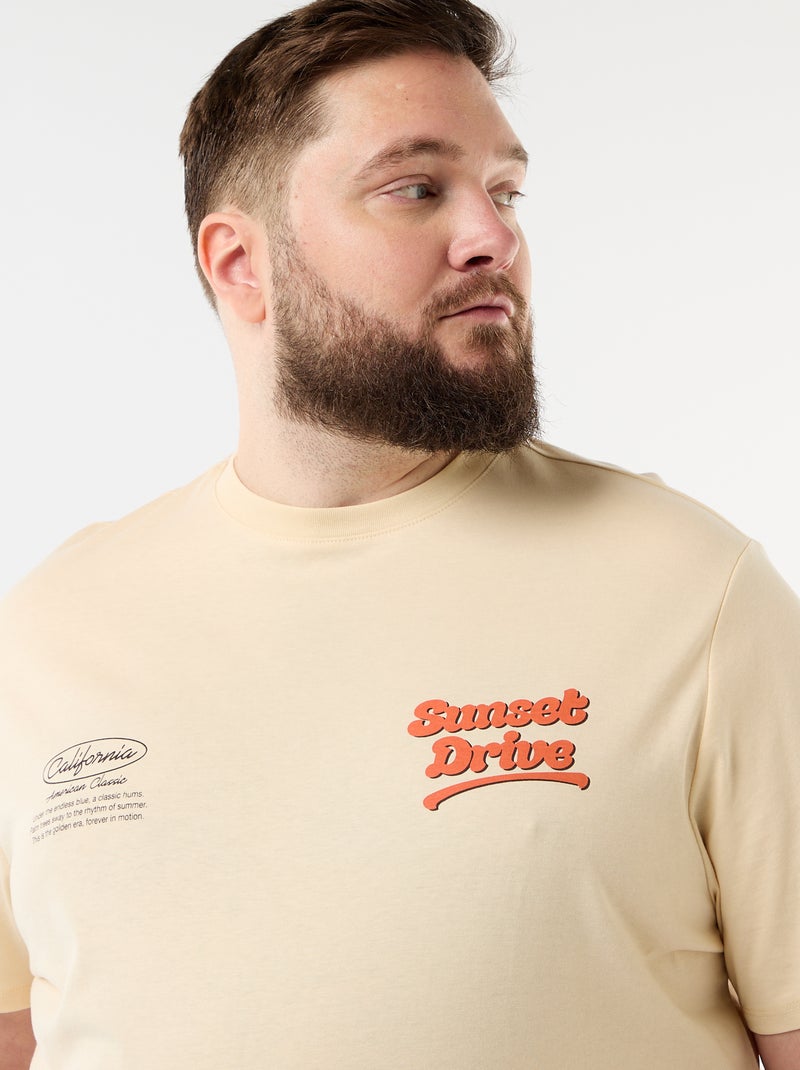 Tee-shirt manches courtes imprimé Beige - Kiabi