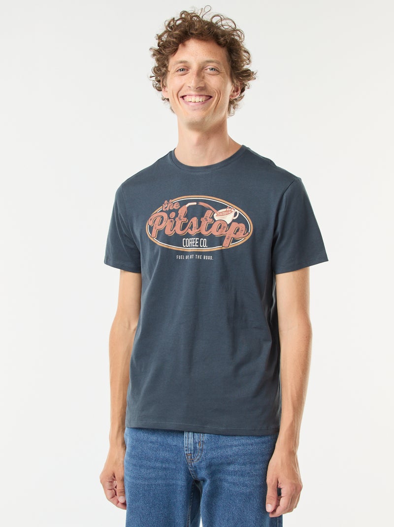 Tee-shirt manches courtes imprimé Bleu - Kiabi