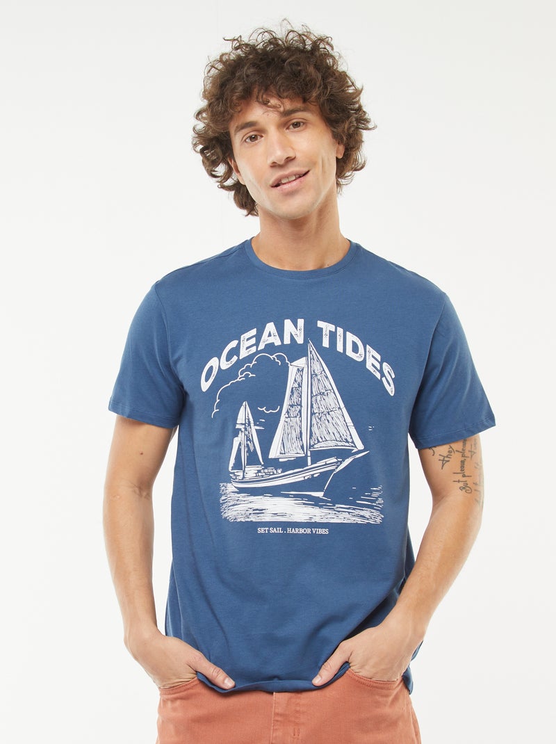 Tee-shirt manches courtes imprimé Bleu - Kiabi