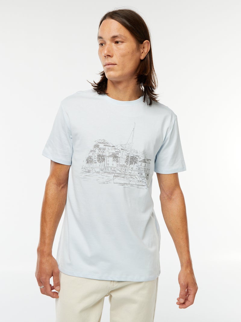 Tee-shirt manches courtes imprimé Bleu - Kiabi