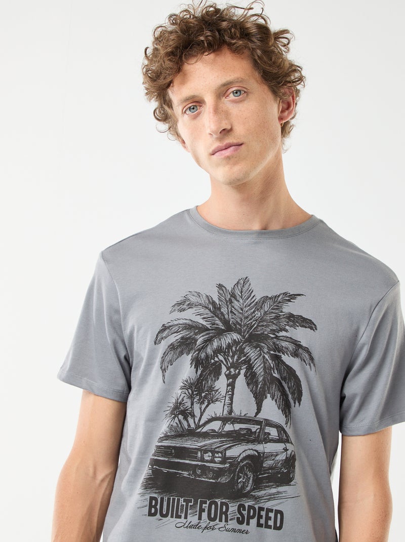 Tee-shirt manches courtes imprimé Gris - Kiabi