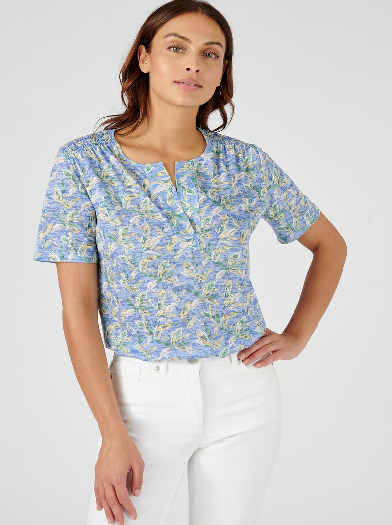 Tee-shirt manches courtes imprimé maille dévorée - Damart Bleu - Kiabi