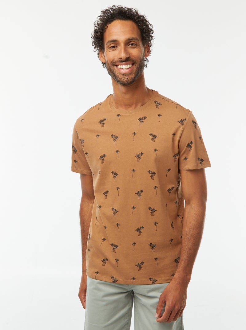Tee-shirt manches courtes imprimé Marron - Kiabi