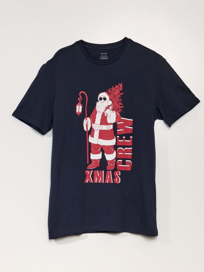 Tee-shirt manches courtes imprimé 'Noël' Bleu Père Noël - Kiabi