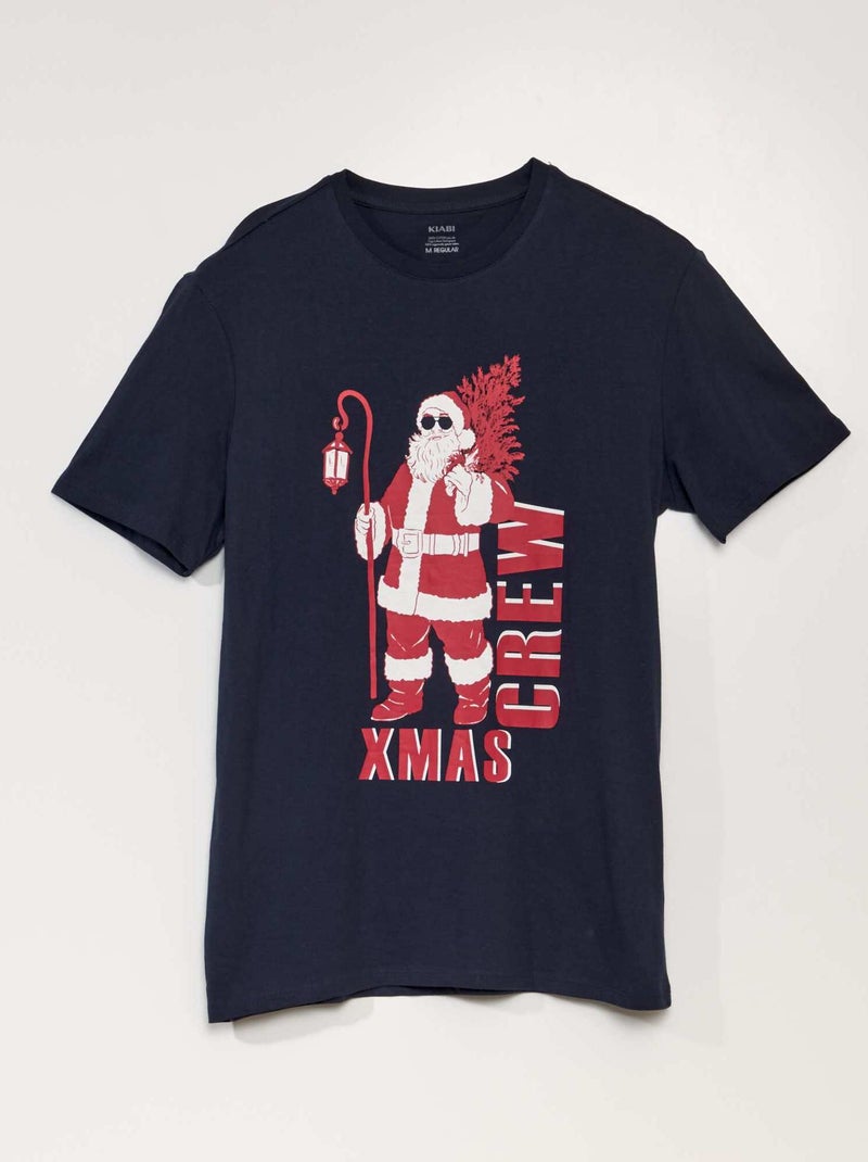 Tee-shirt manches courtes imprimé 'Noël' Bleu Père Noël - Kiabi