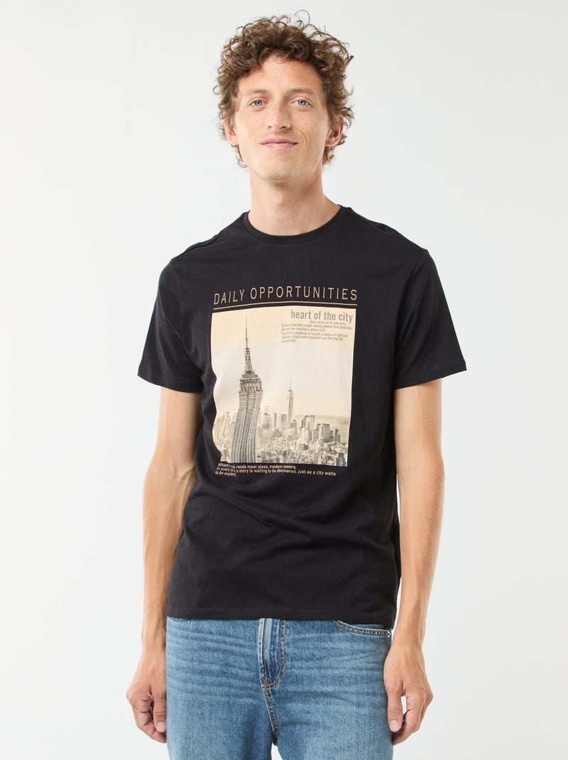 Tee-shirt manches courtes imprimé Noir - Kiabi
