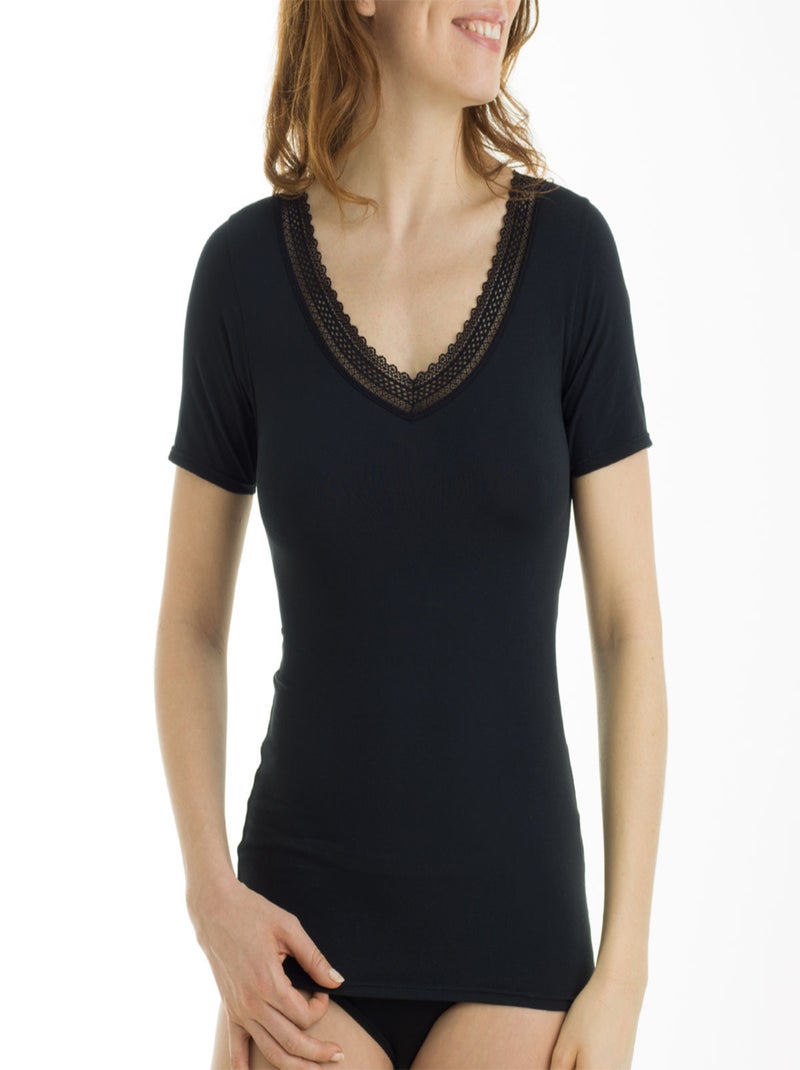 Tee-shirt manches courtes  Ligne Chaude Secret by Athena Noir - Kiabi