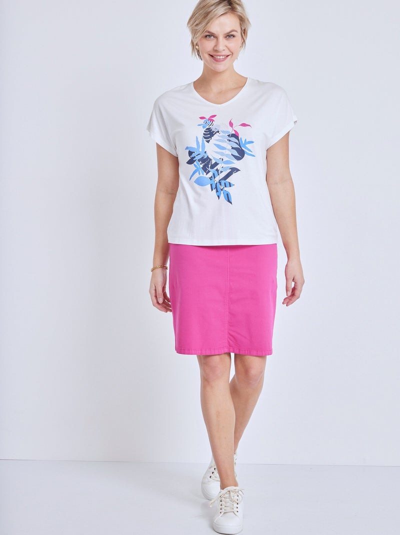 Tee-shirt manches courtes motif clouté Beige - Kiabi