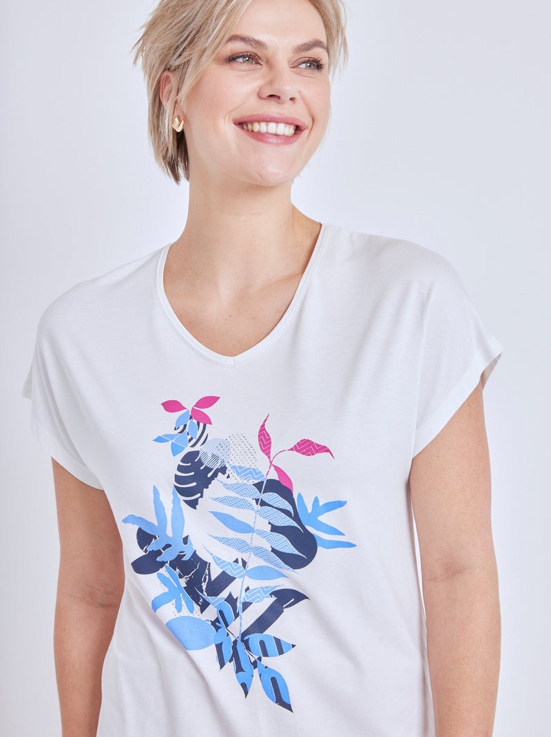 Tee-shirt manches courtes motif clouté Beige - Kiabi