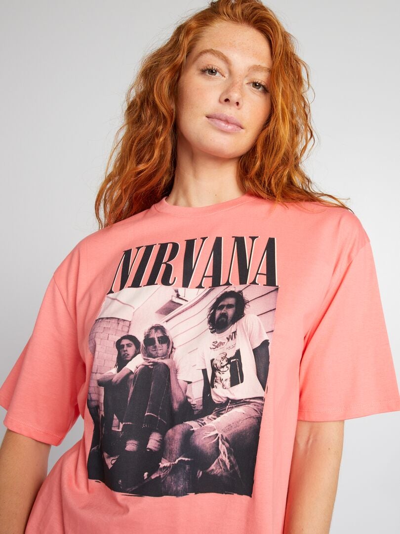 Tee-shirt manches courtes 'Nirvana' rose - Kiabi