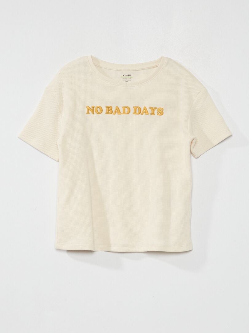 Tee-shirt manches courtes 'No bad days' Beige - Kiabi