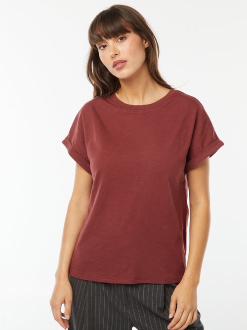 Tee-shirt manches courtes retroussées - Kiabi