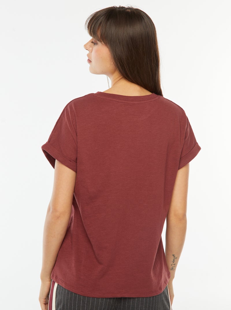 Tee-shirt manches courtes retroussées Bordeaux - Kiabi