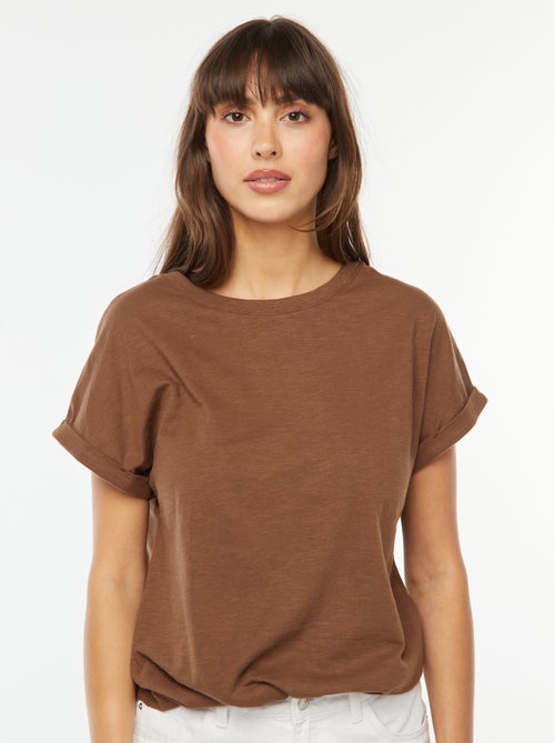 Tee-shirt manches courtes retroussées - Kiabi