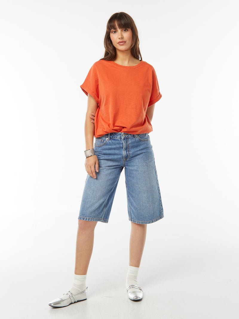 Tee-shirt manches courtes retroussées Orange - Kiabi