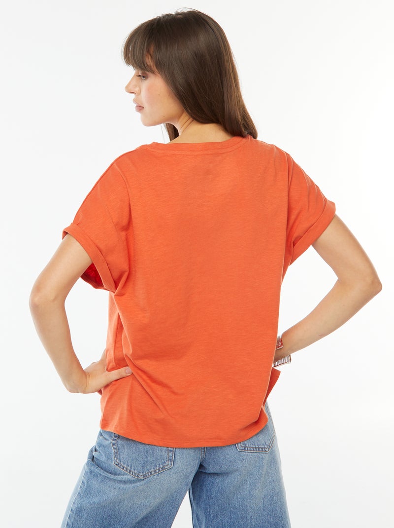 Tee-shirt manches courtes retroussées Orange - Kiabi