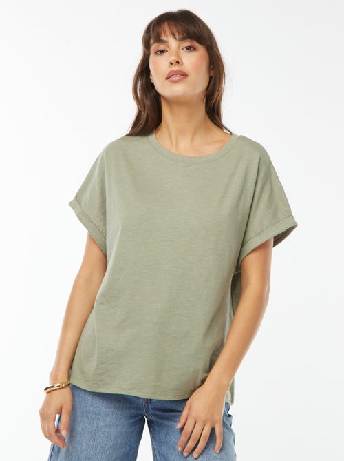 Tee-shirt manches courtes retroussées - Kiabi