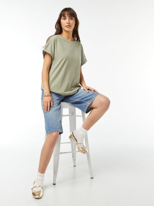 Tee-shirt manches courtes retroussées - Kiabi