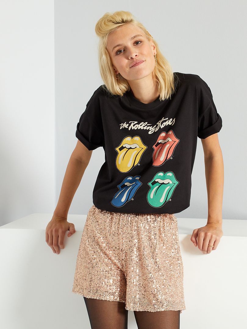 Tee-shirt manches courtes 'Rolling Stone' noir - Kiabi