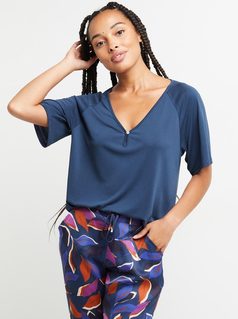 Tee-shirt manches courtes satin Clem - RougeGorge Lingerie Bleu marine - Kiabi