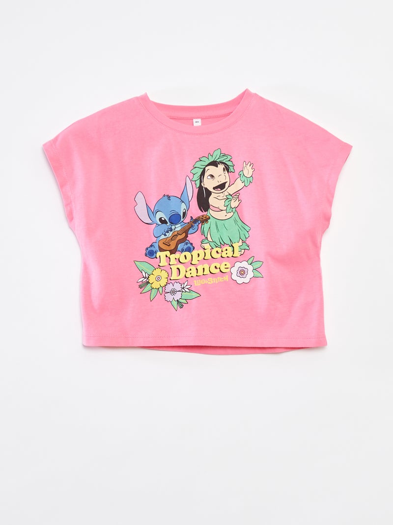 Tee-shirt manches courtes 'Stitch' Rose - Kiabi