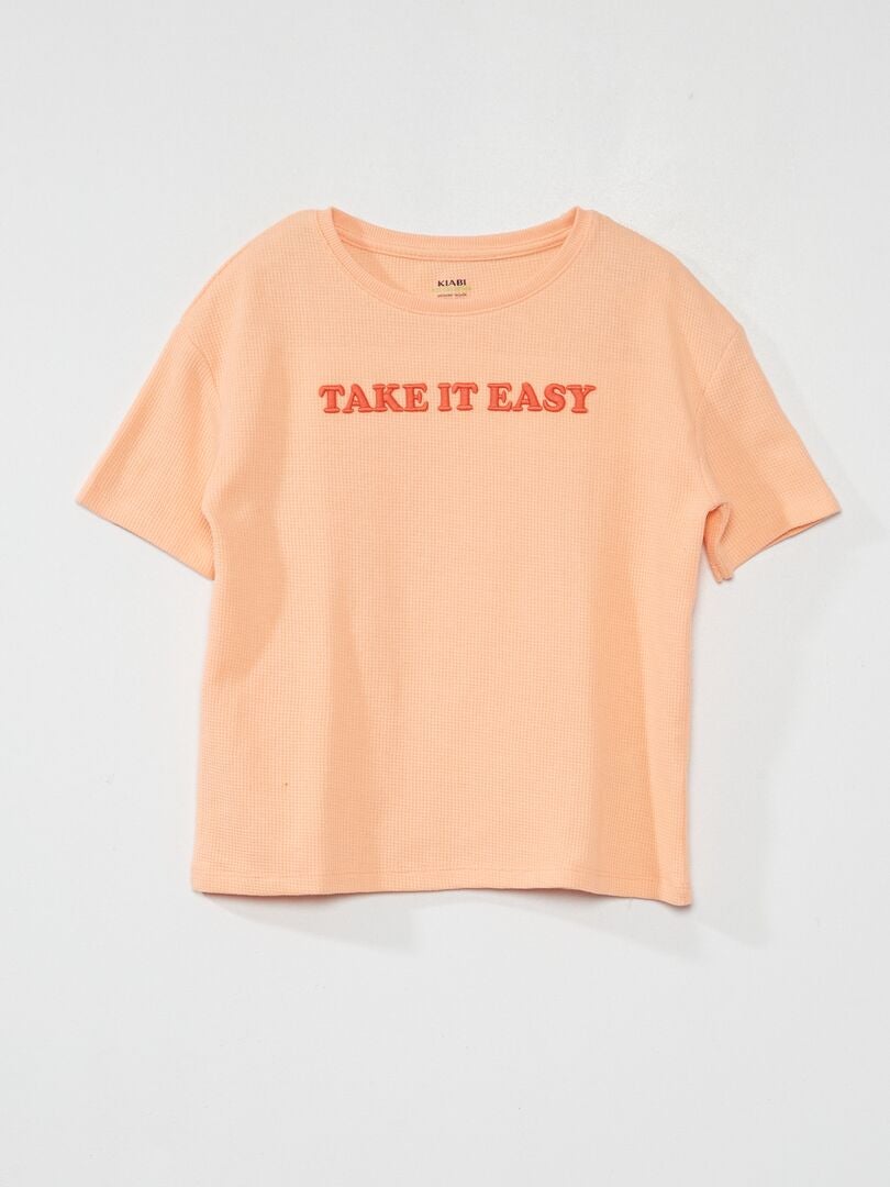 Tee-shirt manches courtes 'take it easy' Orange - Kiabi