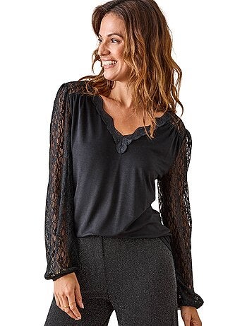 Tee-shirt manches dentelle