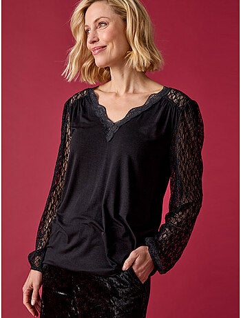 Tee-shirt manches dentelle