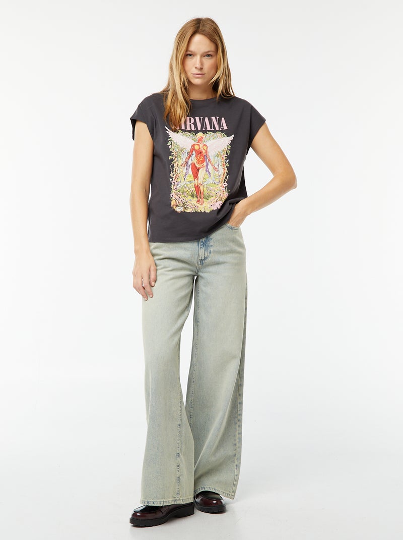 Tee-shirt manches extra courtes 'Nirvana' Noir - Kiabi