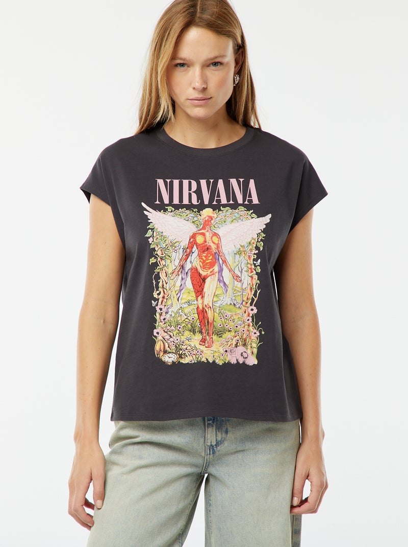 Tee-shirt manches extra courtes 'Nirvana' Noir - Kiabi