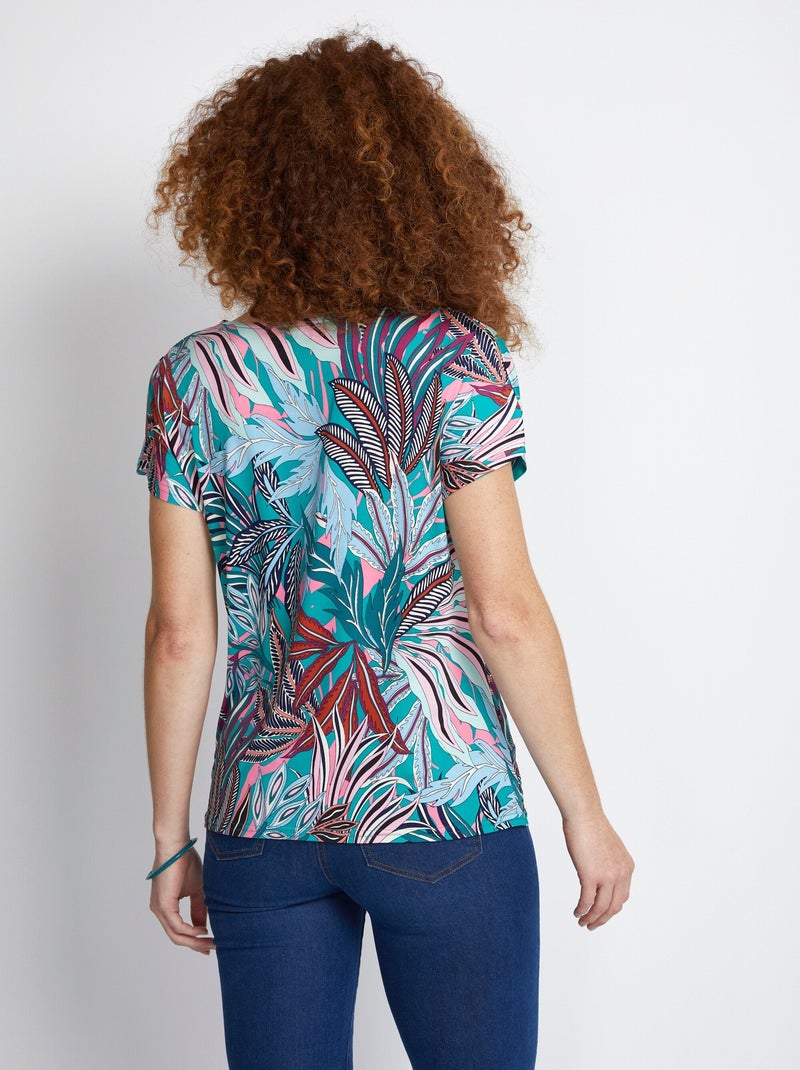Tee-shirt manches kimono effet blousant Rose/Vert - Kiabi