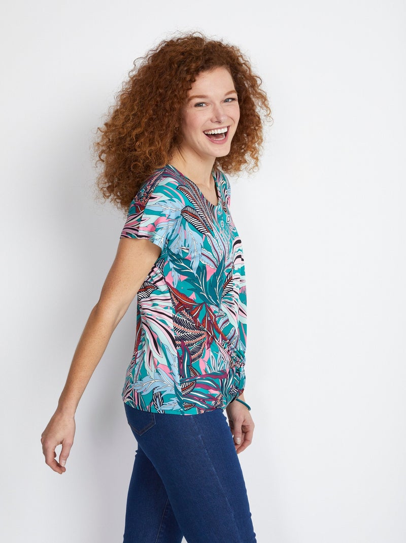 Tee-shirt manches kimono effet blousant Rose/Vert - Kiabi