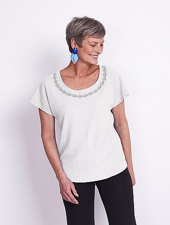 Tee-shirt manches kimono maille gaufrée