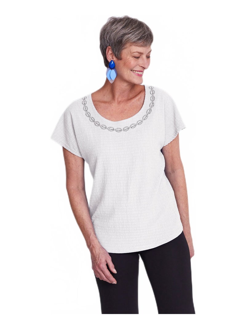 Tee-shirt manches kimono maille gaufrée Blanc - Kiabi