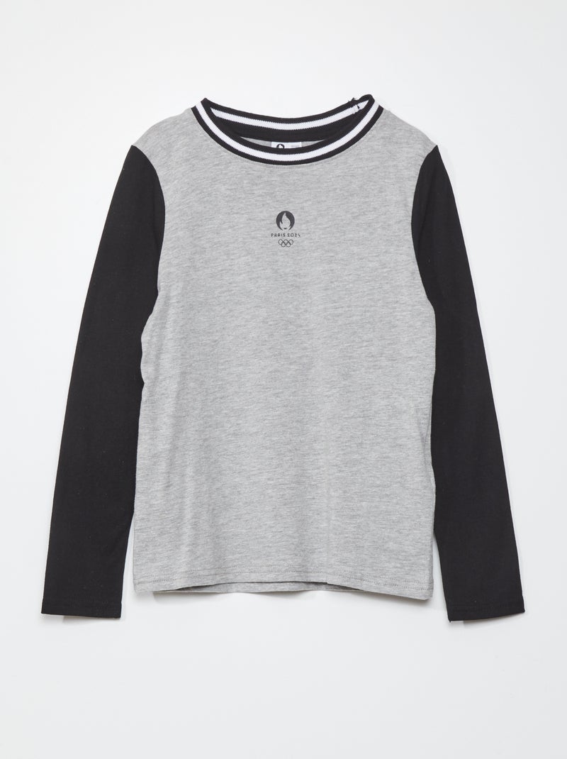 Tee-shirt manches longue - Paris 2024 noir - Kiabi