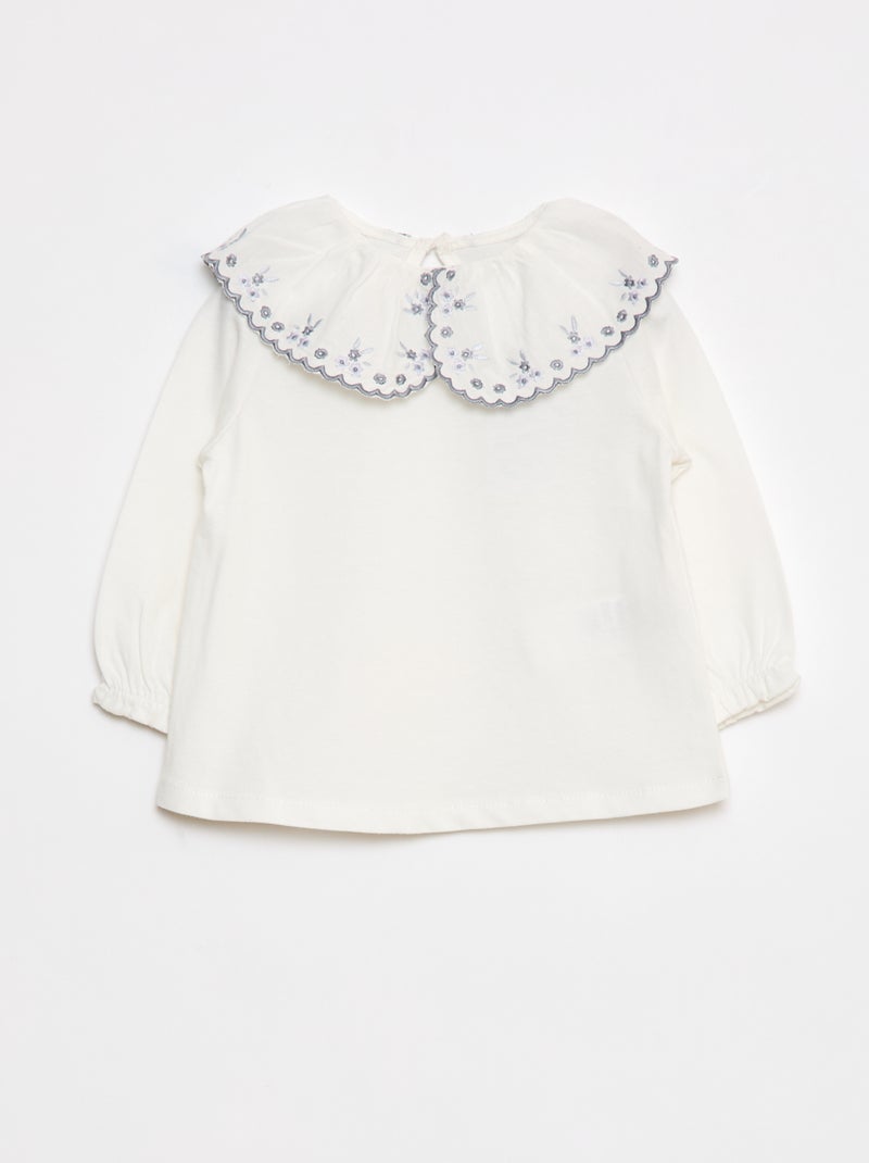 Tee-shirt manches longues avec col claudine Blanc - Kiabi