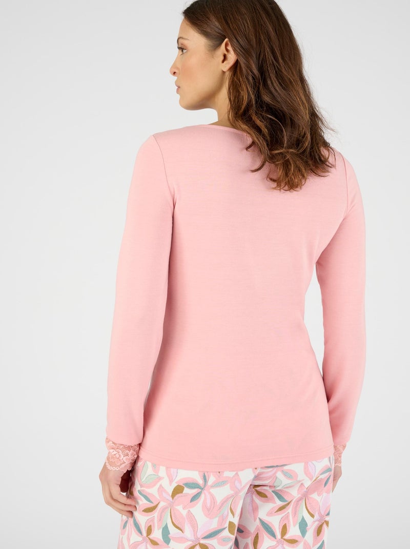 Tee-shirt manches longues avec dentelle Thermolactyl - Damart Rose - Kiabi